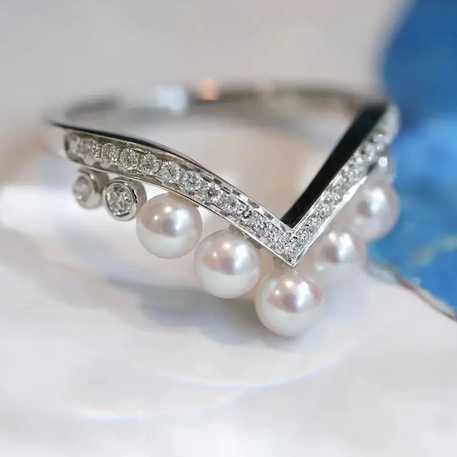 New Diamond Encrusted Aquamarine Pearl Ring for Women — feature 3