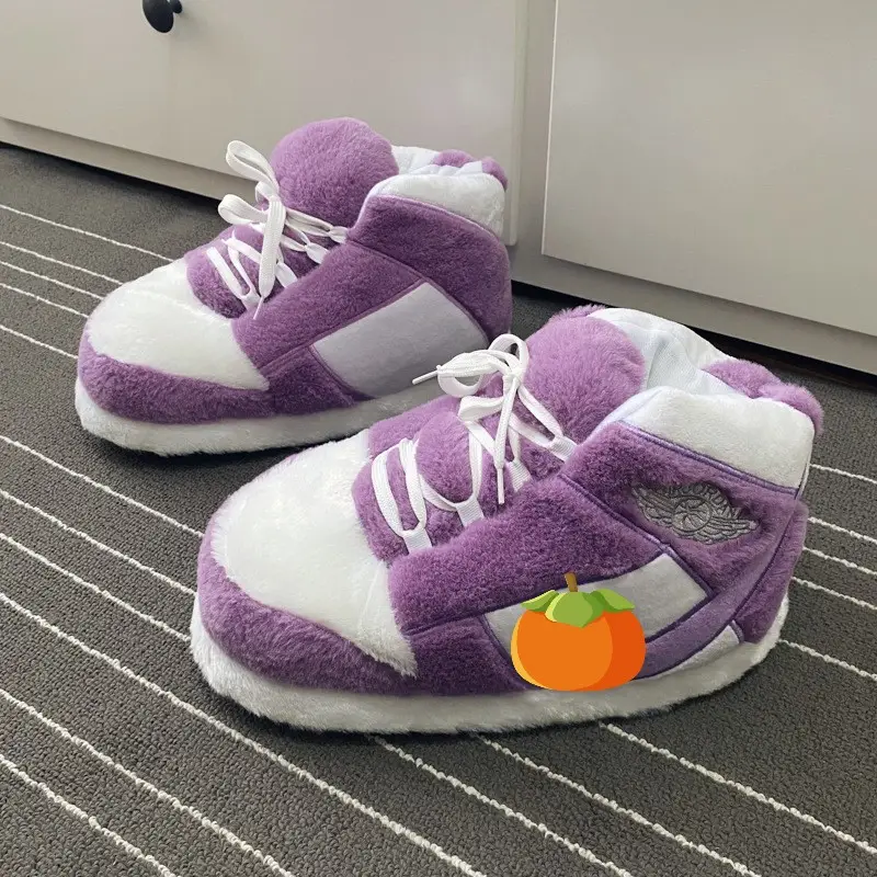 Clearance aj1 spoof Internet Celebrant Couple Cotton Slippers with Heel Cute Cotton Shoes Home Winter Warm Home Cotton Slippers — feature 7