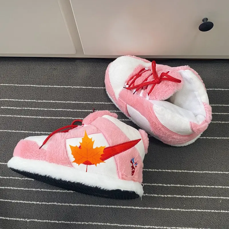 Clearance aj1 spoof Internet Celebrant Couple Cotton Slippers with Heel Cute Cotton Shoes Home Winter Warm Home Cotton Slippers — feature 8