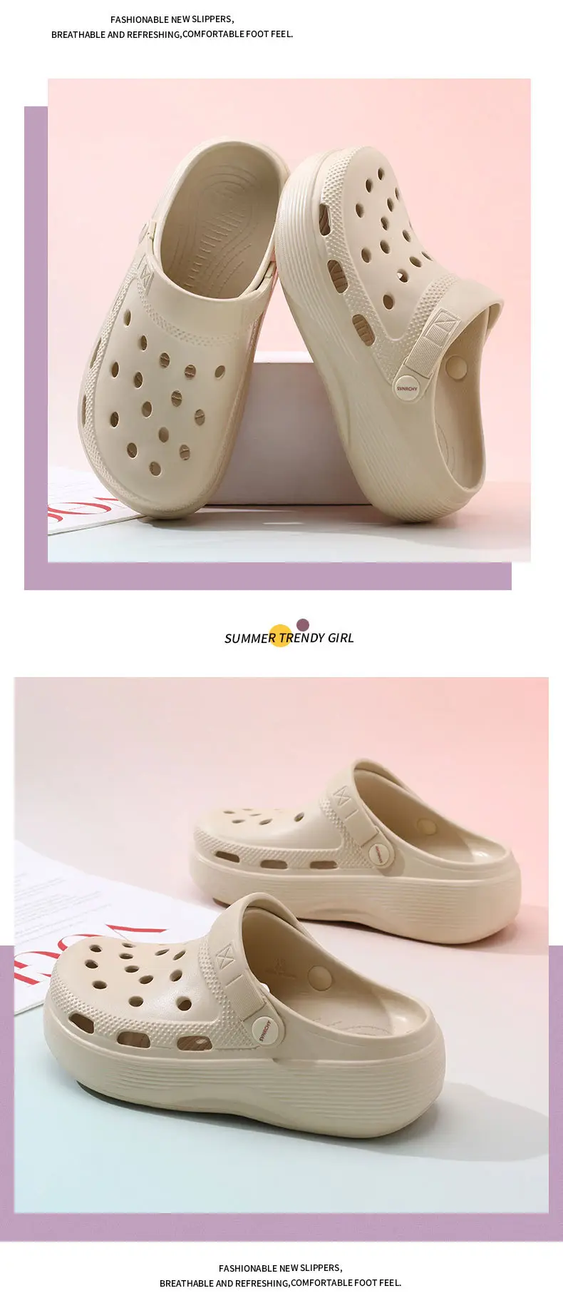 Croc Shoes for Couples, Non-Stinky, Height-Increasing, Breathable Sandals, Non-Slip Thick-Soled Eva Soft Outdoor Beach Closed-Toe Slippers — feature 12