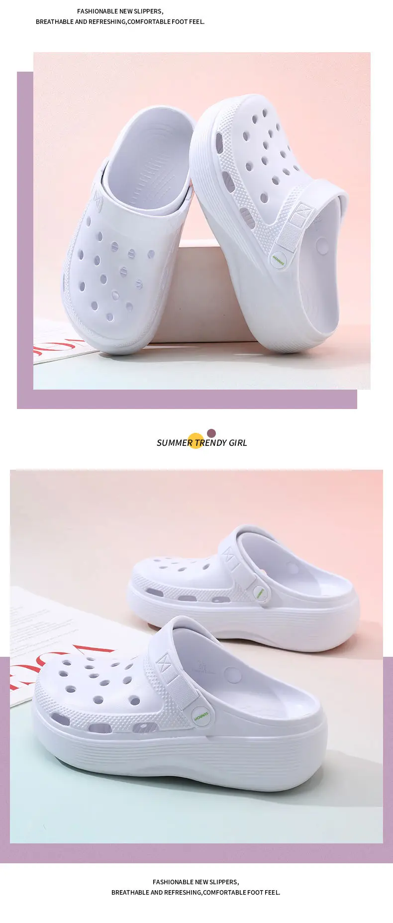 Croc Shoes for Couples, Non-Stinky, Height-Increasing, Breathable Sandals, Non-Slip Thick-Soled Eva Soft Outdoor Beach Closed-Toe Slippers — feature 9