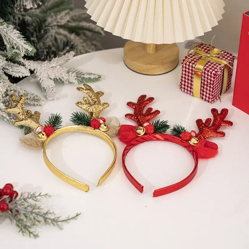 Christmas Antler Headbands Red Gold Flash Sequins Party - Image 5