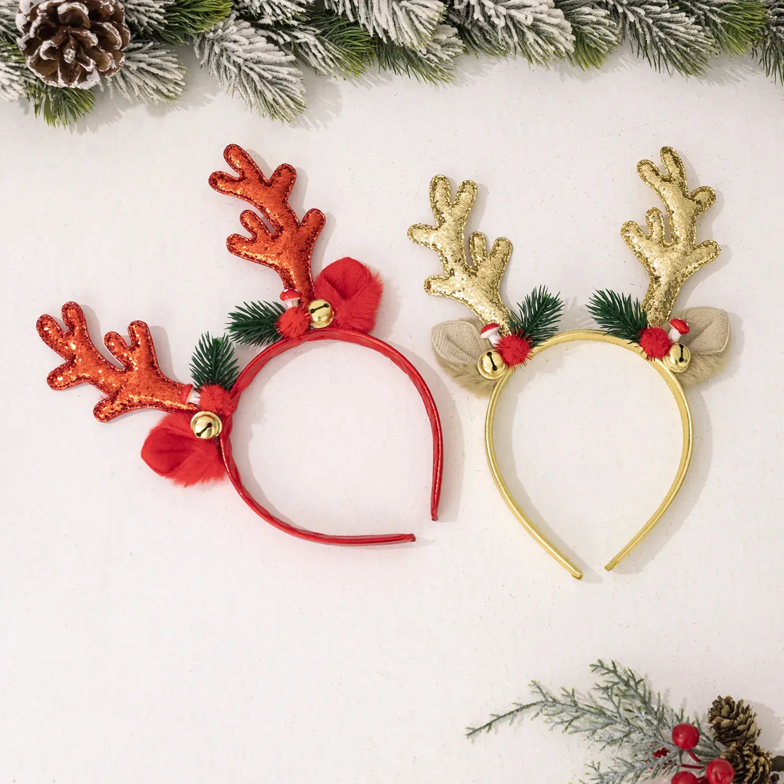 Christmas Antler Headbands Red Gold Flash Sequins Party - Image 6