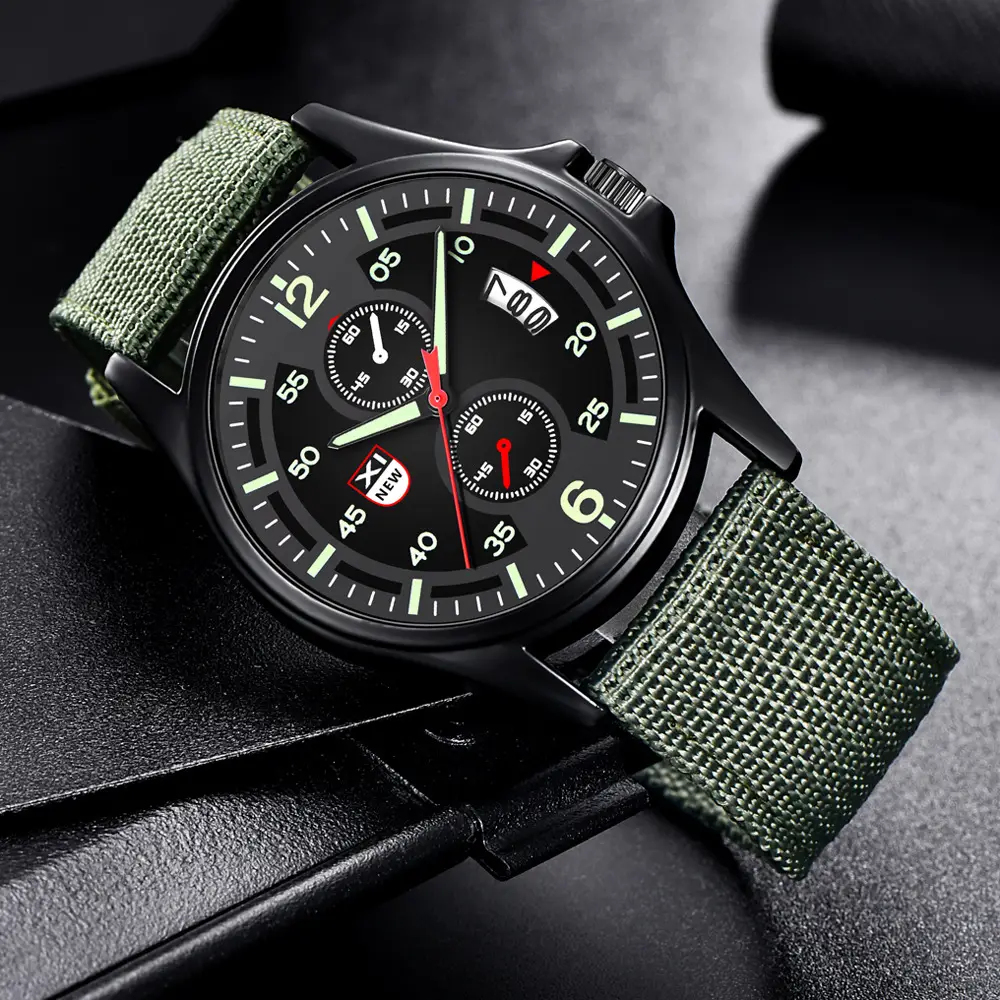 Men's Green Dial Date Quartz Silicone Band Watch - Image 8