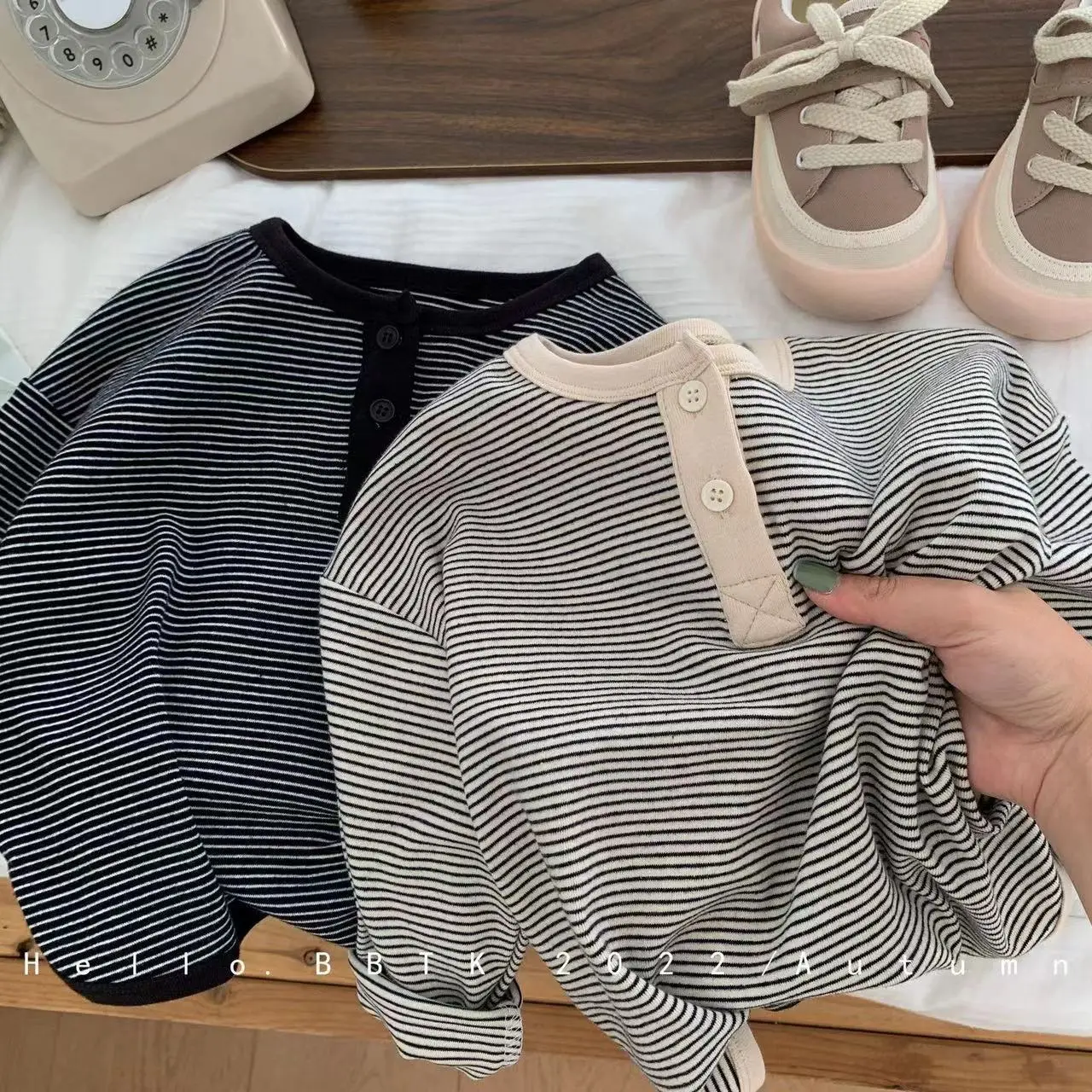 Children's Long Sleeve Striped T-Shirt Black White - Image 5