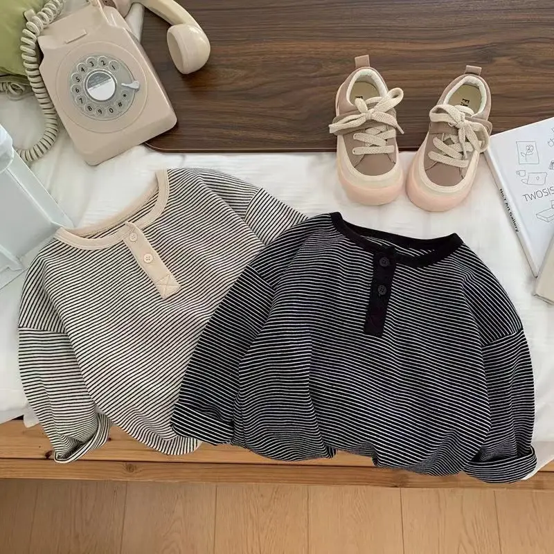 Children's Long Sleeve Striped T-Shirt Black White — feature 3