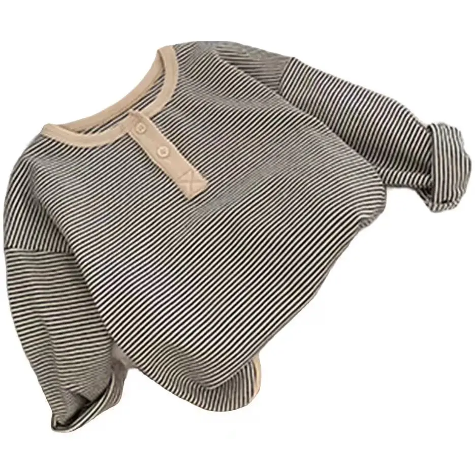 Children's Long Sleeve Striped T-Shirt Black White — feature 4