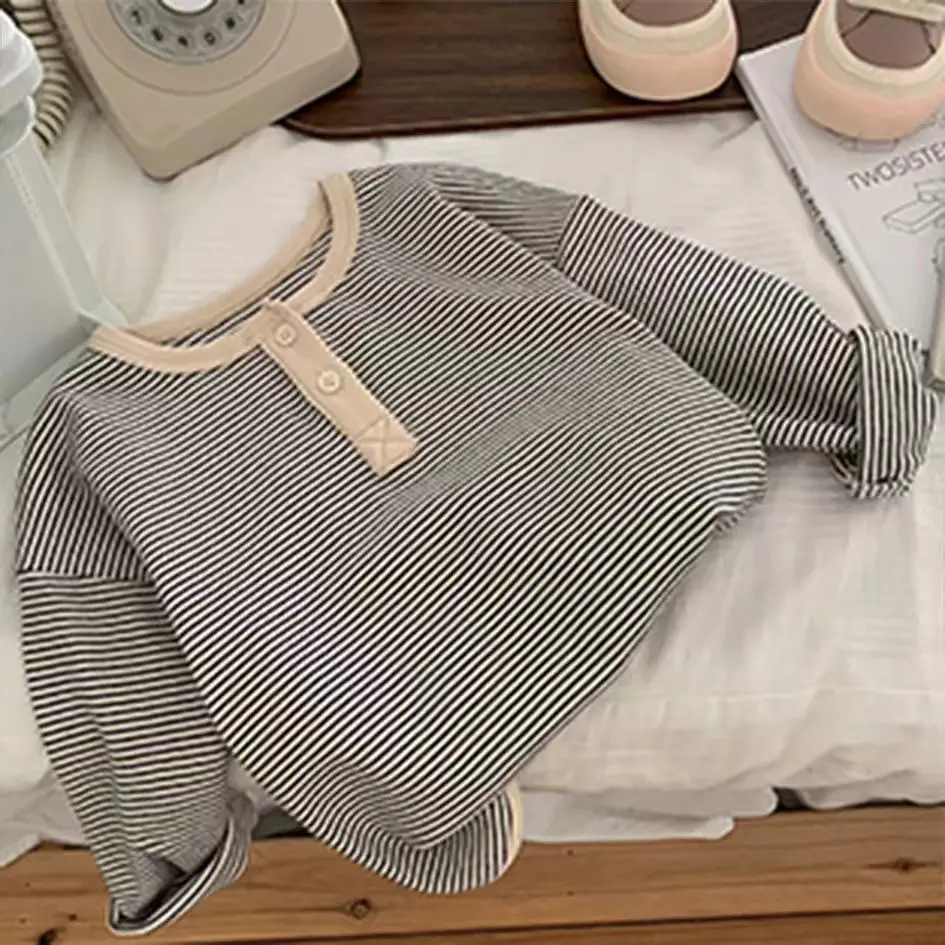 Children's Long Sleeve Striped T-Shirt Black White — feature 6