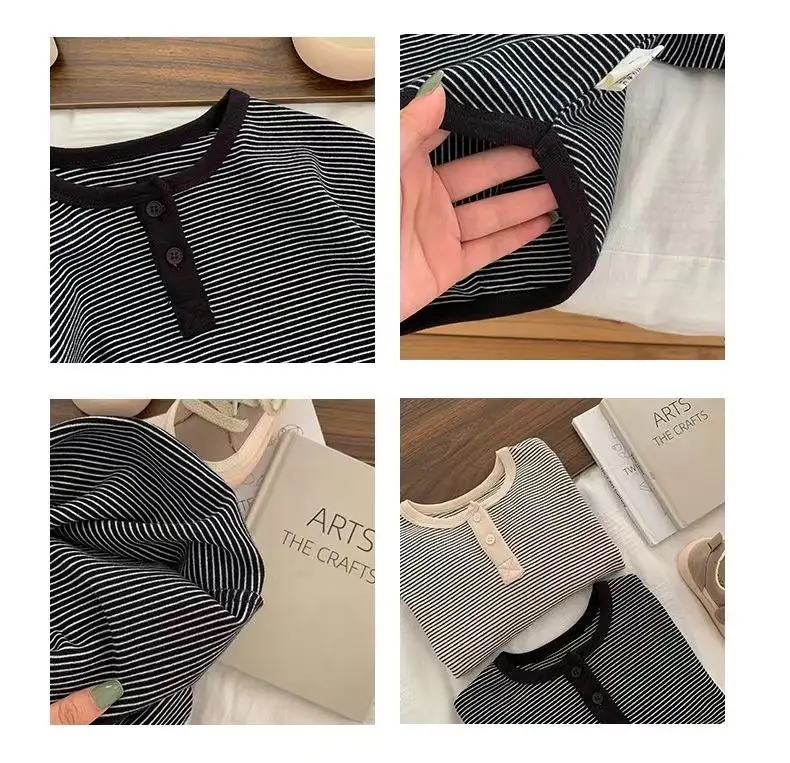 Children's Long Sleeve Striped T-Shirt Black White — feature 8