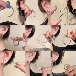 S925 silver needle European and American exaggerated plain ring earrings women's high-end light luxury Joker simple temperament earrings wholesale — feature 1