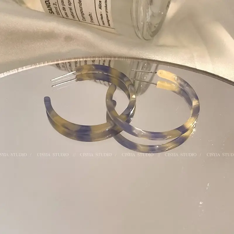 S925 silver needle European and American exaggerated plain ring earrings women's high-end light luxury Joker simple temperament earrings wholesale — feature 100