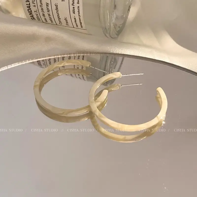 S925 silver needle European and American exaggerated plain ring earrings women's high-end light luxury Joker simple temperament earrings wholesale — feature 101
