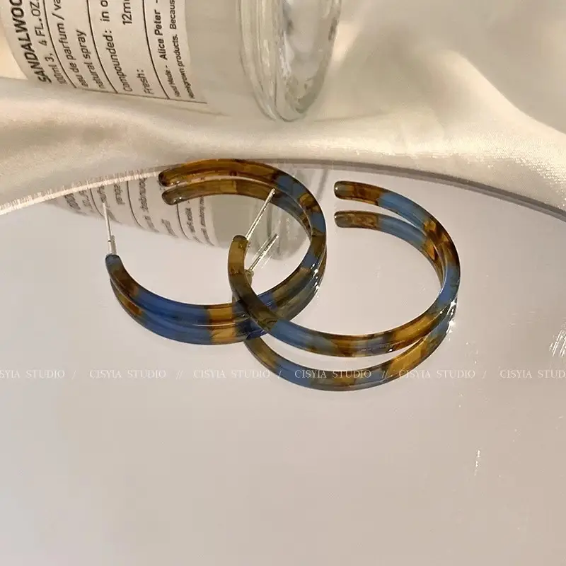 S925 silver needle European and American exaggerated plain ring earrings women's high-end light luxury Joker simple temperament earrings wholesale — feature 102