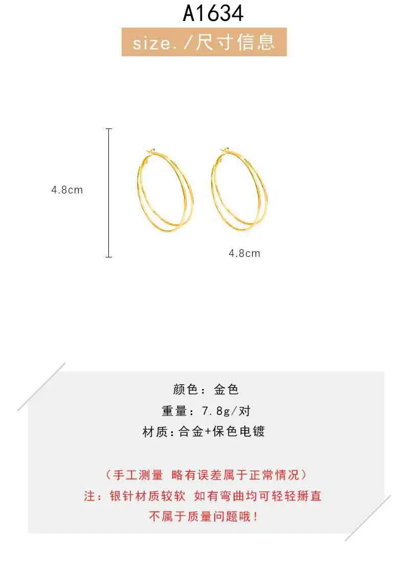 S925 silver needle European and American exaggerated plain ring earrings women's high-end light luxury Joker simple temperament earrings wholesale — feature 35