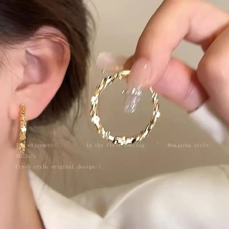 S925 silver needle European and American exaggerated plain ring earrings women's high-end light luxury Joker simple temperament earrings wholesale — feature 42