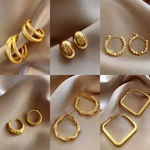 S925 silver needle European and American exaggerated plain ring earrings women's high-end light luxury Joker simple temperament earrings wholesale — feature 6