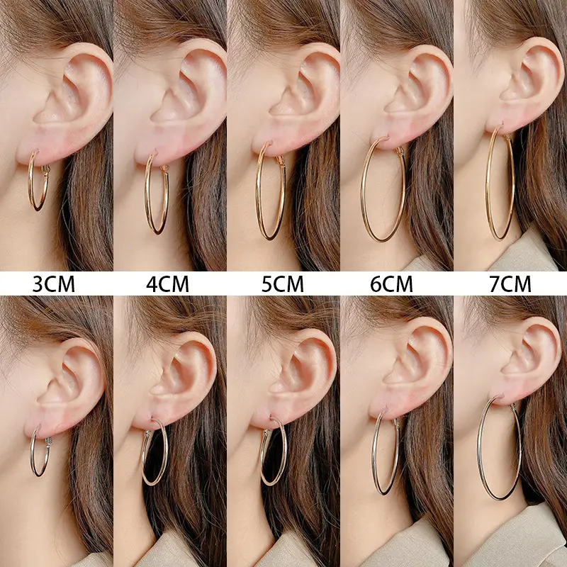 S925 silver needle European and American exaggerated plain ring earrings women's high-end light luxury Joker simple temperament earrings wholesale — feature 67
