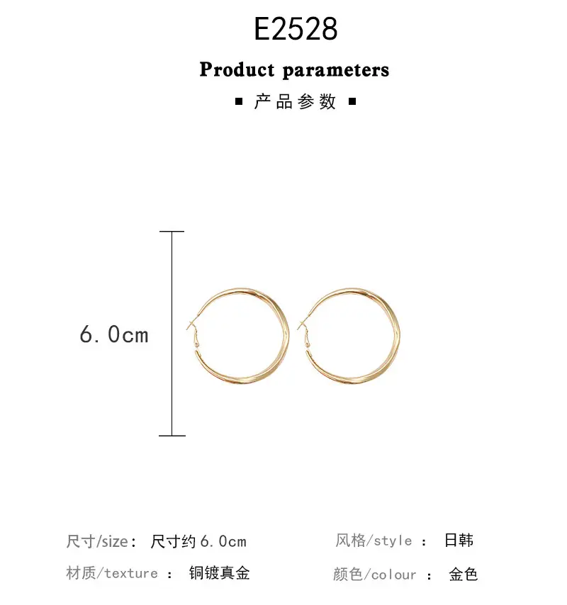 S925 silver needle European and American exaggerated plain ring earrings women's high-end light luxury Joker simple temperament earrings wholesale — feature 70