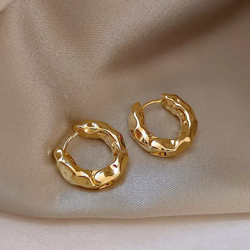 S925 silver needle European and American exaggerated plain ring earrings women's high-end light luxury Joker simple temperament earrings wholesale — feature 87