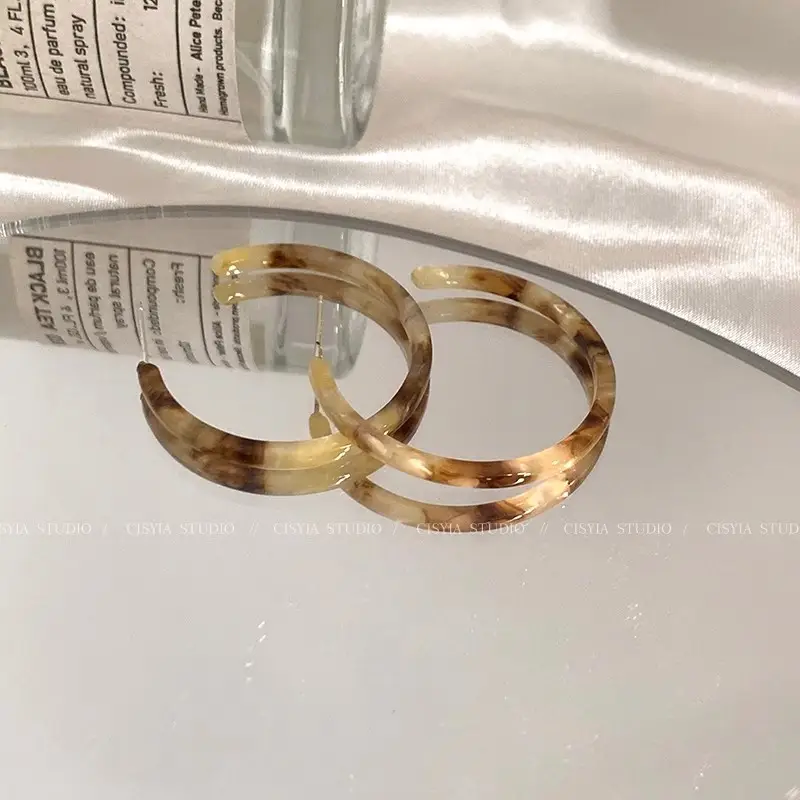 S925 silver needle European and American exaggerated plain ring earrings women's high-end light luxury Joker simple temperament earrings wholesale — feature 99