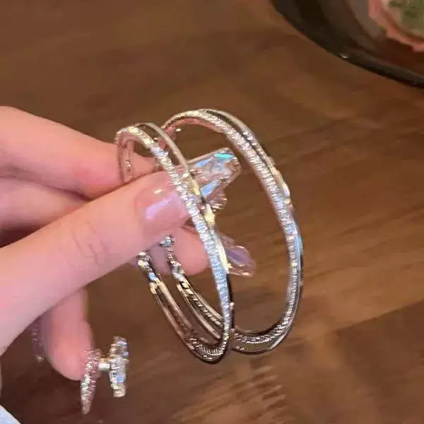 S925 silver needle European and American exaggerated plain ring earrings women's high-end light luxury Joker simple temperament earrings wholesale