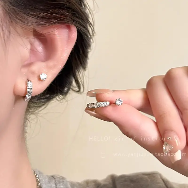 S925 silver needle European and American exaggerated plain ring earrings women's high-end light luxury Joker simple temperament earrings wholesale