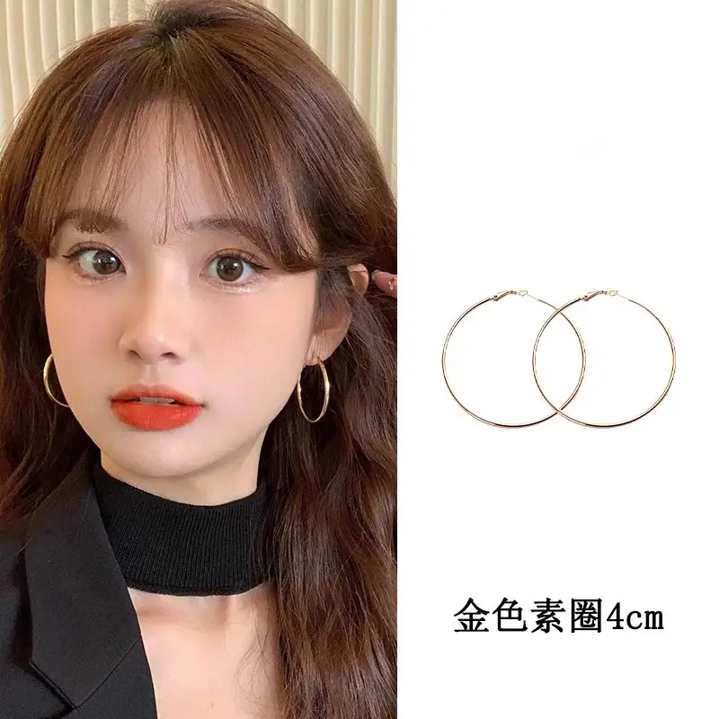 S925 silver needle European and American exaggerated plain ring earrings women's high-end light luxury Joker simple temperament earrings wholesale