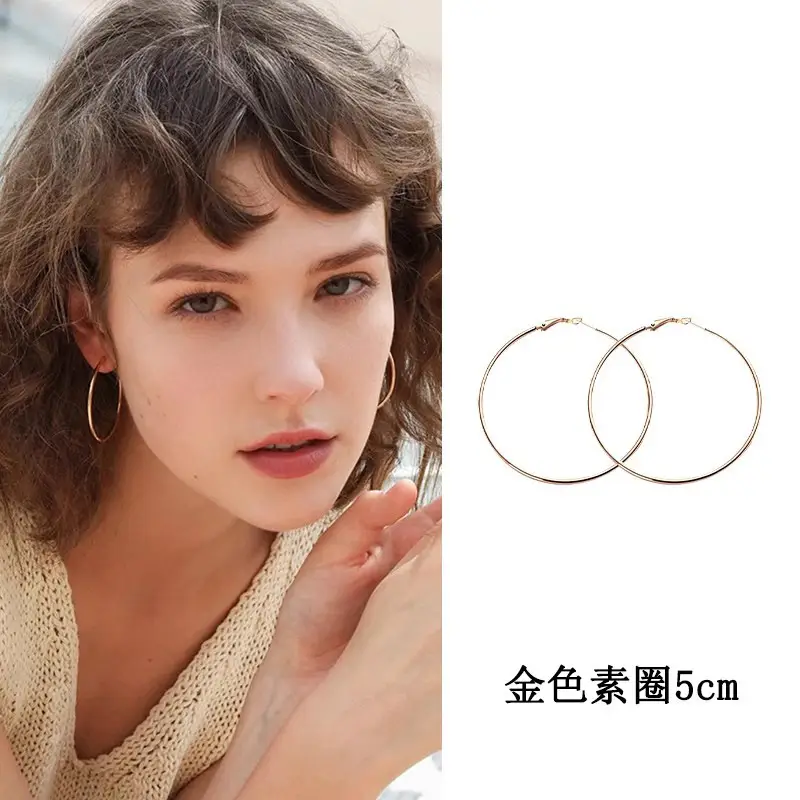 S925 silver needle European and American exaggerated plain ring earrings women's high-end light luxury Joker simple temperament earrings wholesale
