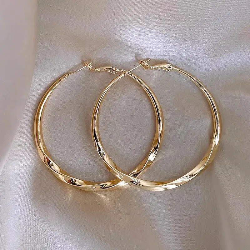 S925 silver needle European and American exaggerated plain ring earrings women's high-end light luxury Joker simple temperament earrings wholesale