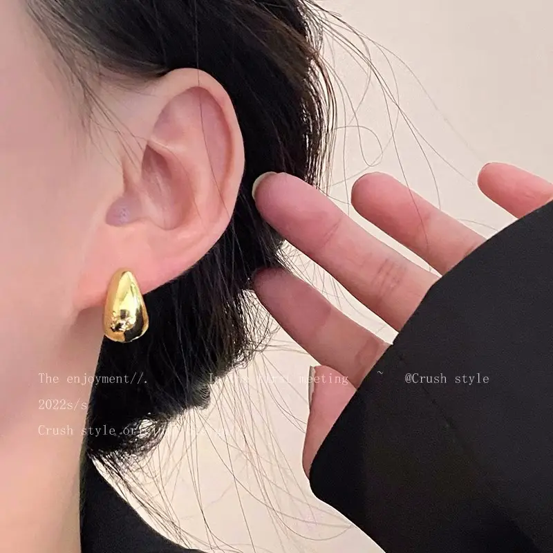 S925 silver needle European and American exaggerated plain ring earrings women's high-end light luxury Joker simple temperament earrings wholesale