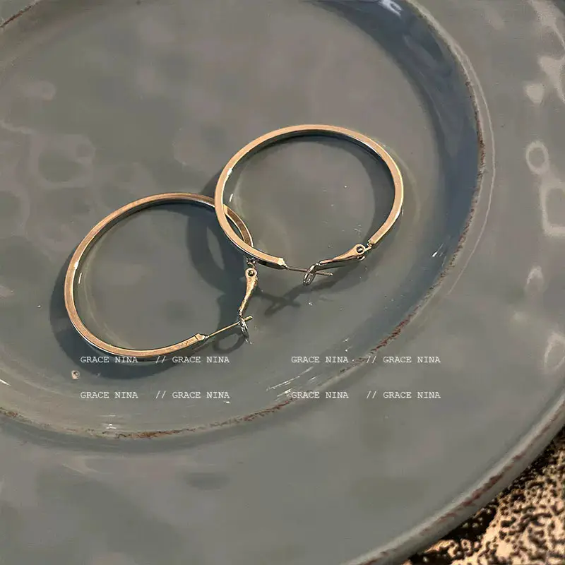 S925 silver needle European and American exaggerated plain ring earrings women's high-end light luxury Joker simple temperament earrings wholesale