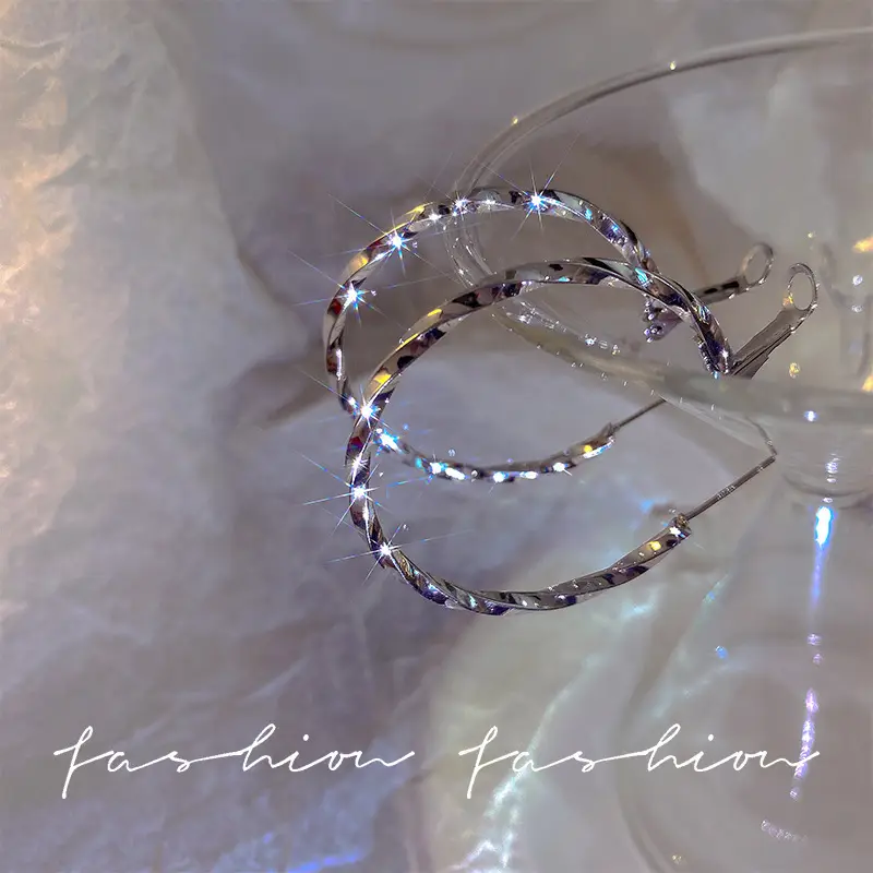 S925 silver needle European and American exaggerated plain ring earrings women's high-end light luxury Joker simple temperament earrings wholesale