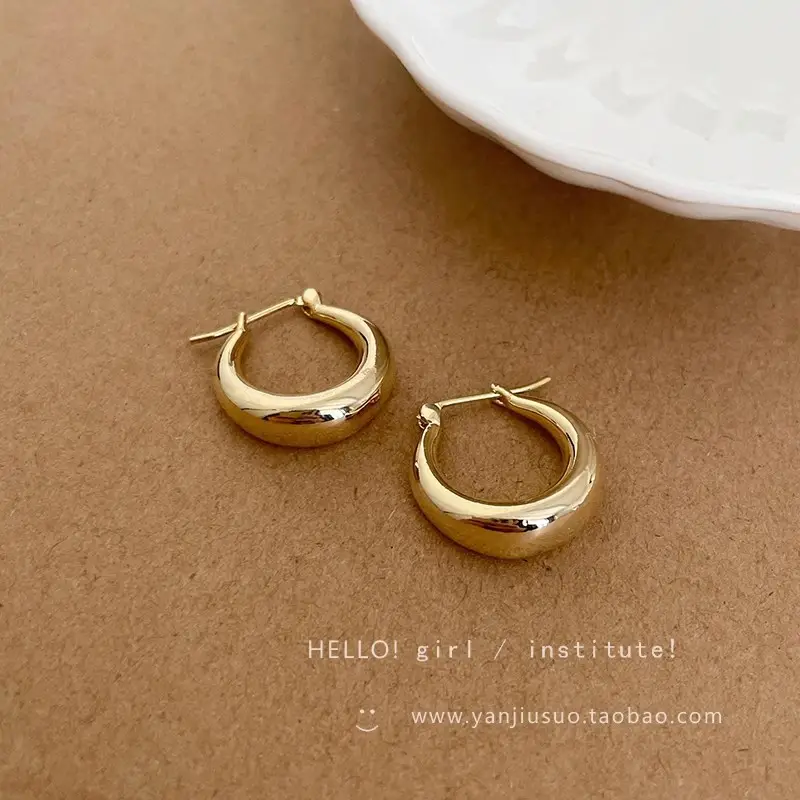 S925 silver needle European and American exaggerated plain ring earrings women's high-end light luxury Joker simple temperament earrings wholesale