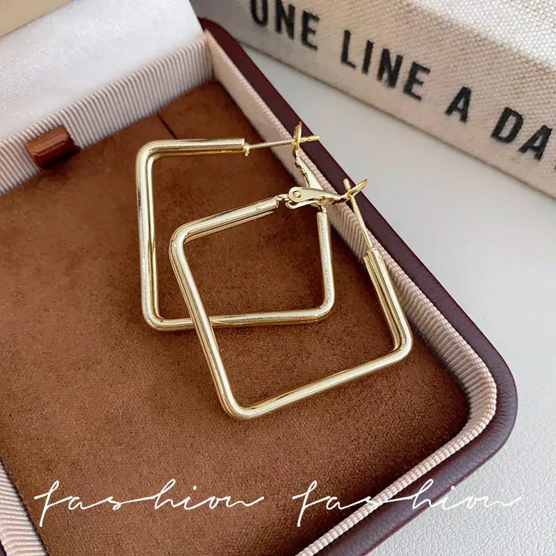 S925 silver needle European and American exaggerated plain ring earrings women's high-end light luxury Joker simple temperament earrings wholesale