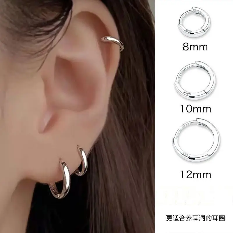 S925 silver needle European and American exaggerated plain ring earrings women's high-end light luxury Joker simple temperament earrings wholesale