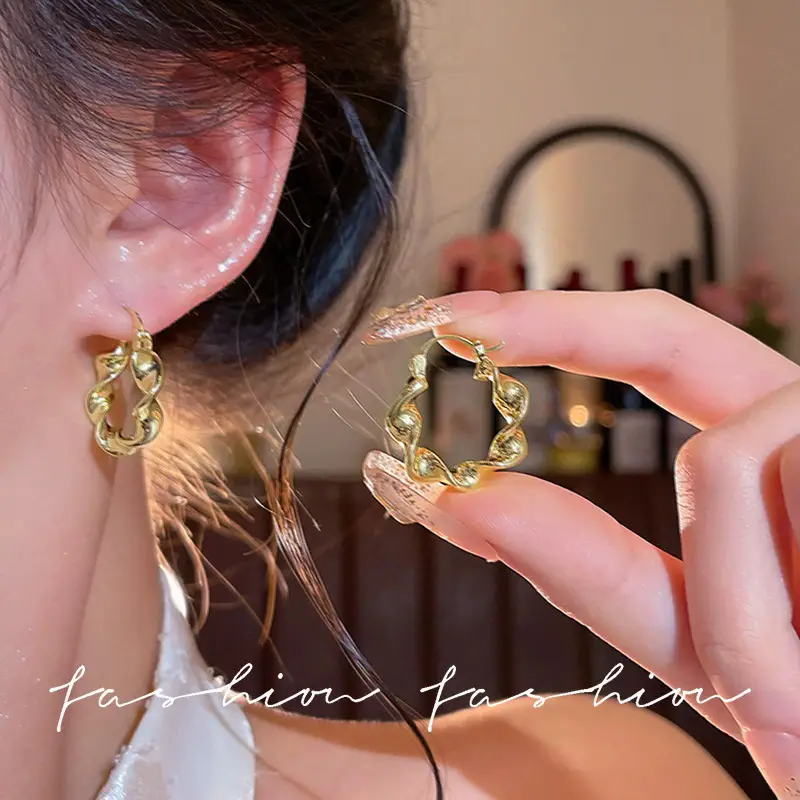S925 silver needle European and American exaggerated plain ring earrings women's high-end light luxury Joker simple temperament earrings wholesale