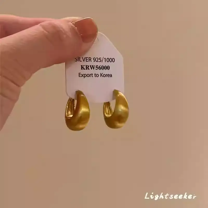 S925 silver needle European and American exaggerated plain ring earrings women's high-end light luxury Joker simple temperament earrings wholesale