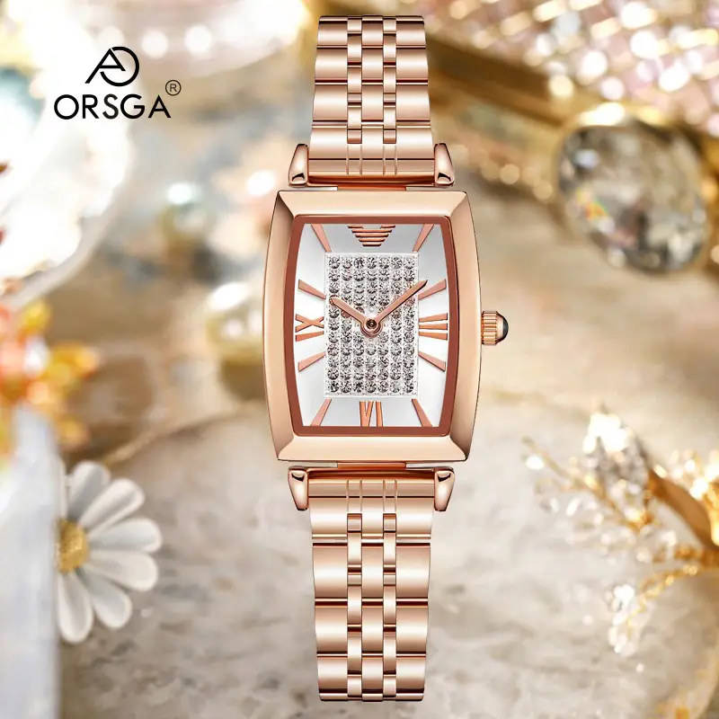 Rose Gold Square Watch with Diamond Dial for Women - Image 12