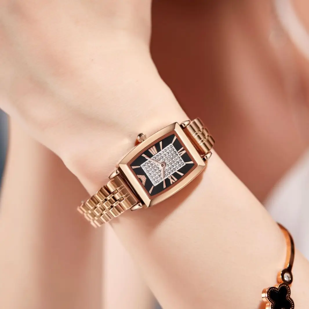 Rose Gold Square Watch with Diamond Dial for Women - Image 14