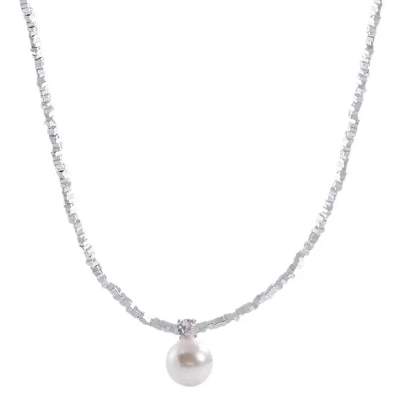 Feminine Pearl Clavicle Necklace with Broken Silver Finish - Image 38