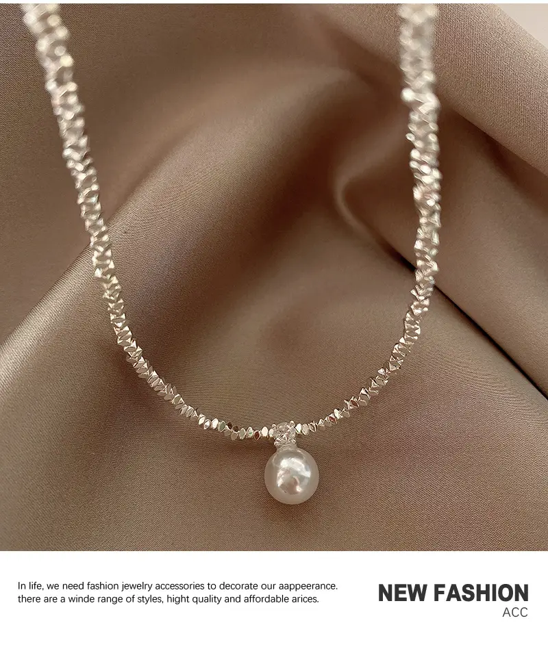 Feminine Pearl Clavicle Necklace with Broken Silver Finish — feature 5