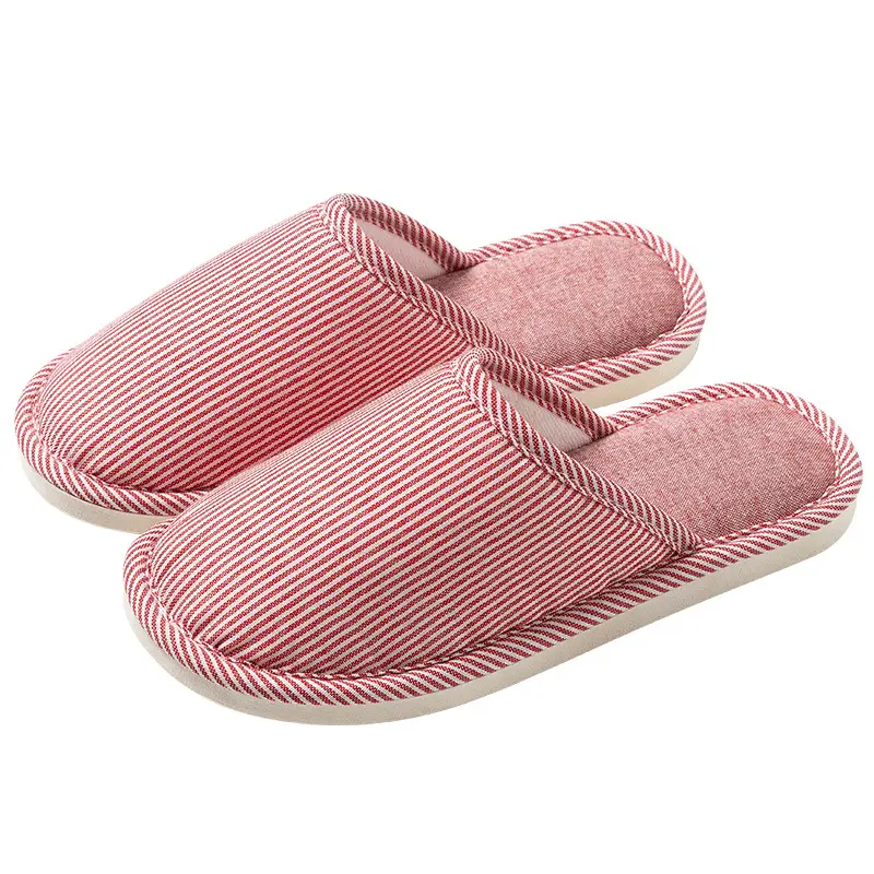Japanese Cotton Linen Slippers Women Pink Striped All Season Comfort - Image 9