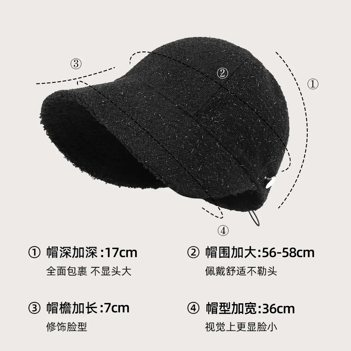 Women's Black Fleece Bucket Hat with Duck Tongue Design - Image 4