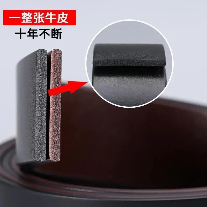 Men's Black Cowhide Belt with Automatic Buckle 3.5" - Image 5