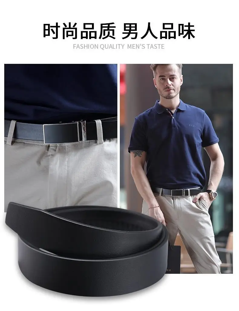 Men's Black Cowhide Belt with Automatic Buckle 3.5" — feature 14