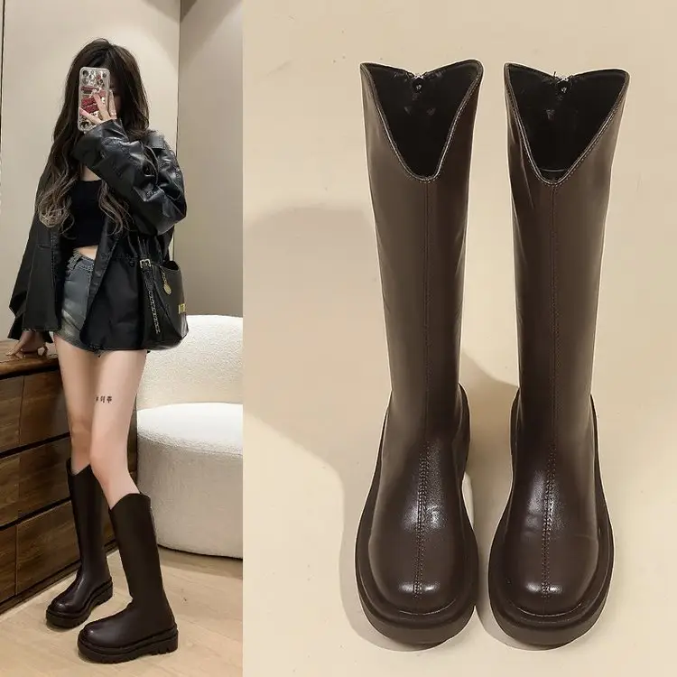 Women's Black High Heel Boots Thick Leg Winter — feature 2