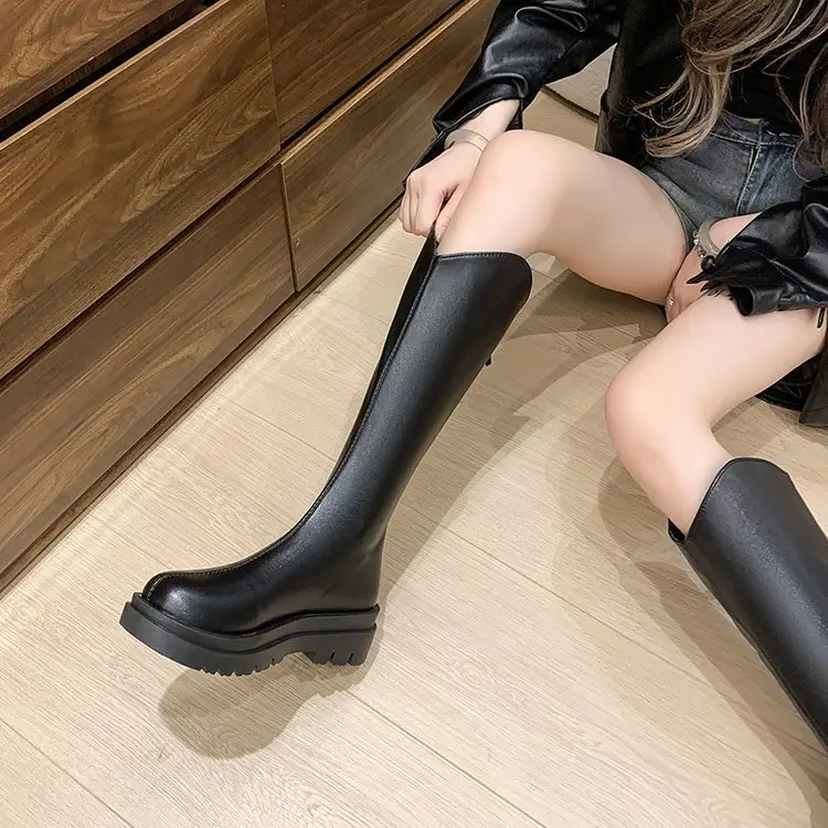 Women's Black High Heel Boots Thick Leg Winter — feature 9