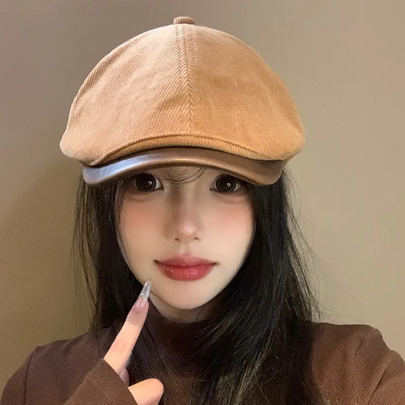 Women's American Retro Corduroy Forward Hat 2024 Winter - Image 4