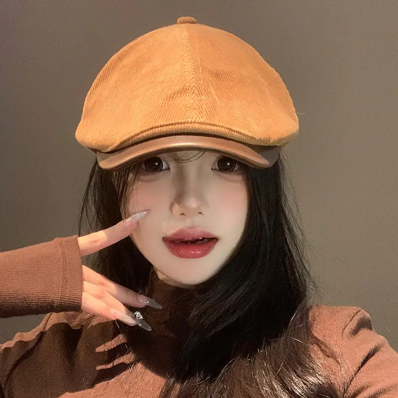 Women's American Retro Corduroy Forward Hat 2024 Winter - Image 5