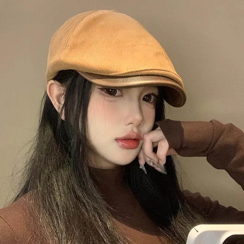 Women's American Retro Corduroy Forward Hat 2024 Winter - Image 6